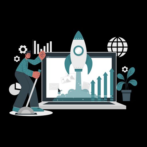 Web developer launching a newly built website, celebrating successful deployment on a computer screen